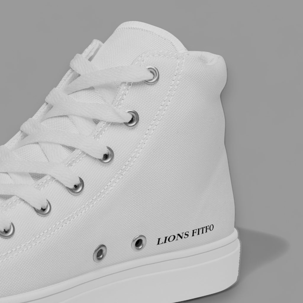 HE WALKS WITH STRENGTH LIONS HIGH TOP SHOE IN WHITE
