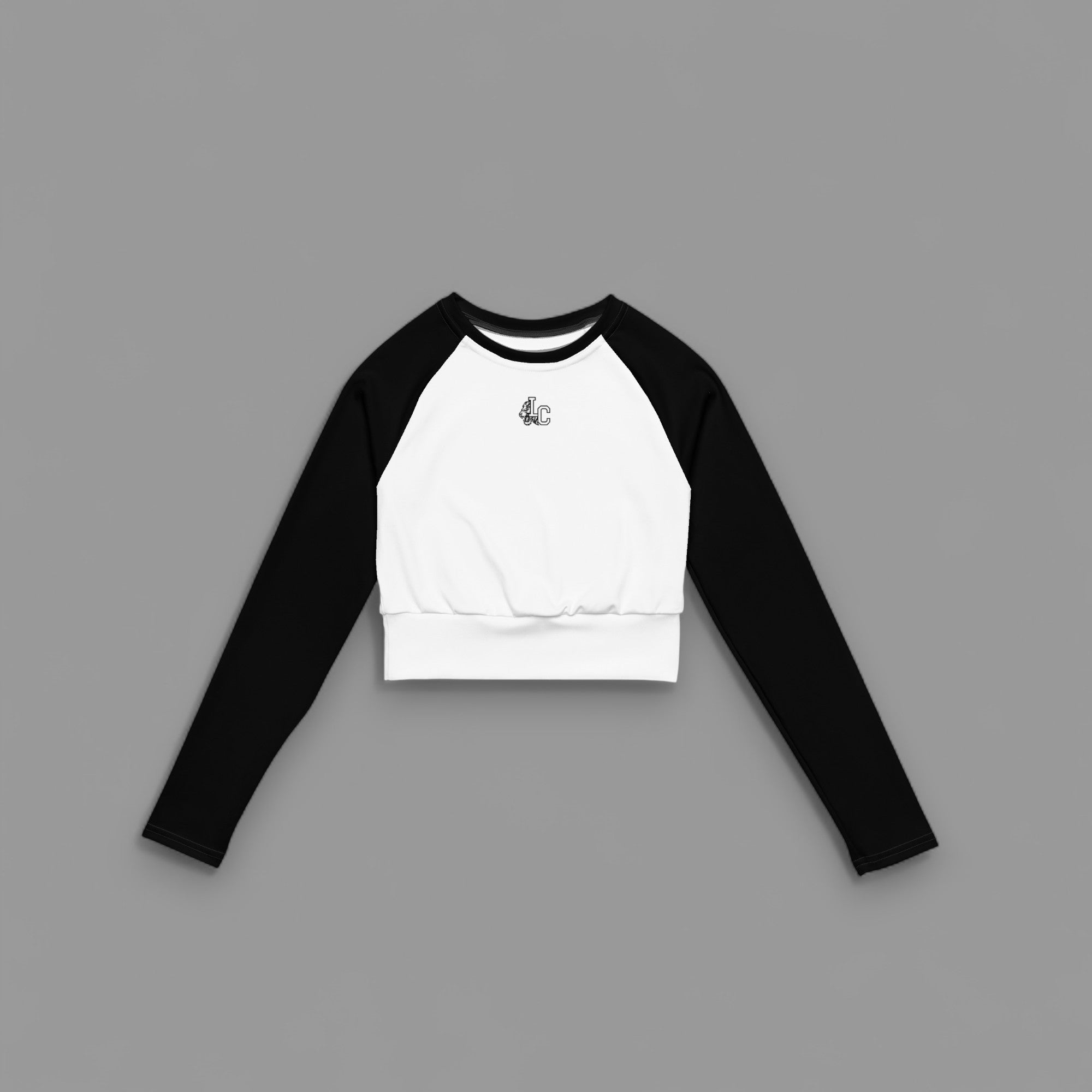 LIONESS "PREMIUM" LONG SLEEVE ATHLETIC CROP TOP IN BLACK & BLANCO