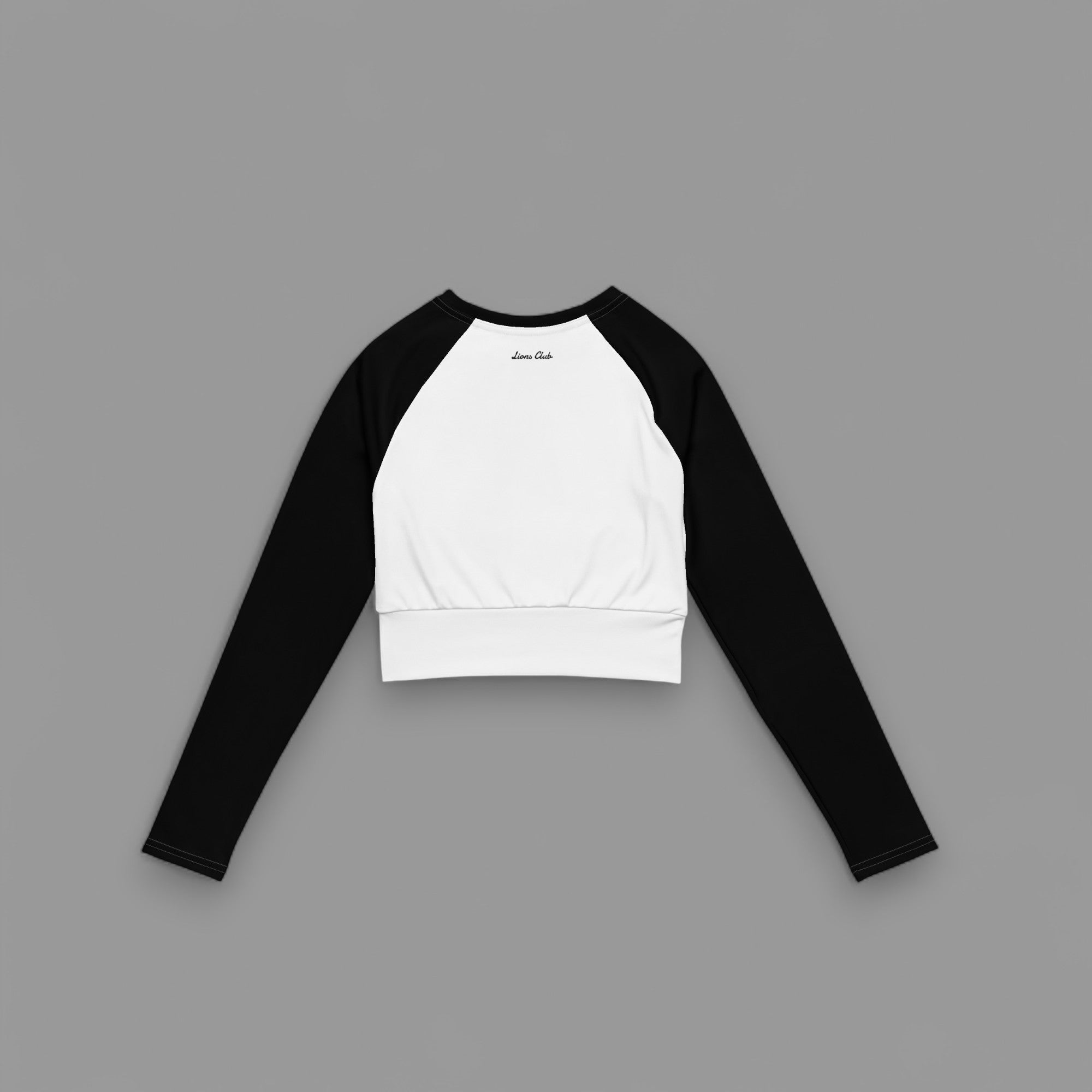 LIONESS "PREMIUM" LONG SLEEVE ATHLETIC CROP TOP IN BLACK & BLANCO